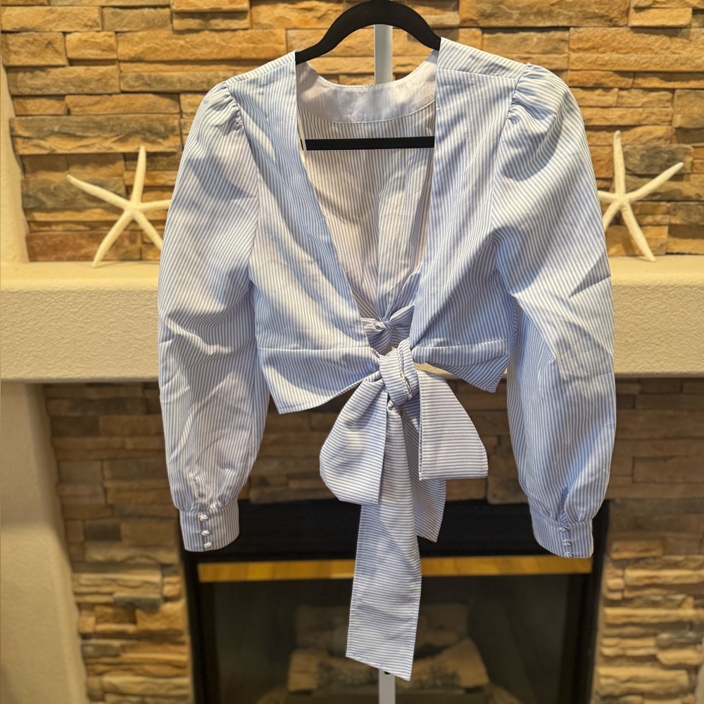 English Factory Light Blue Striped Wrap Blouse - Picture 2 of 4